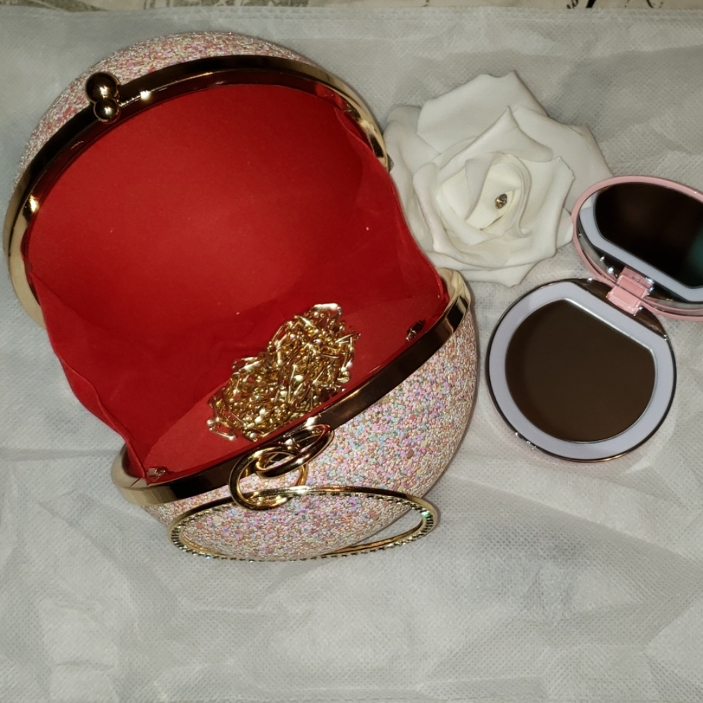Stunning Pink Evening Bag And Compact Mirror - Picture 7 of 8